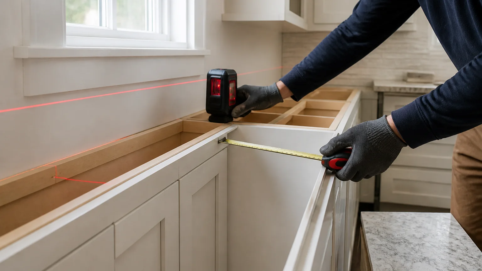 Laser templating a kitchen before the stone is cut